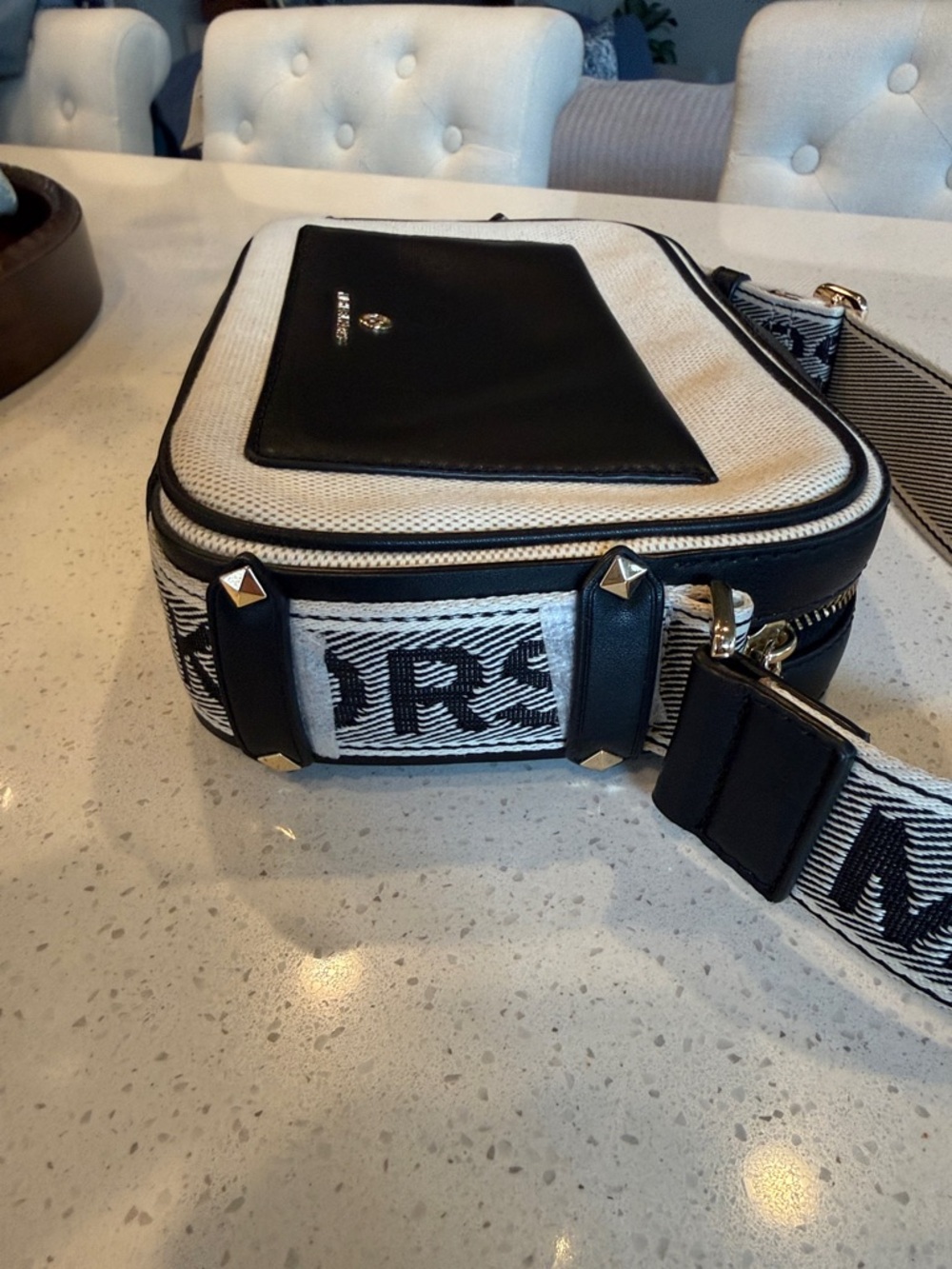 Michael Kors Black & Ivory Canvas Crossbody Camera Bag with Logo Strap - Picture 5 of 10
